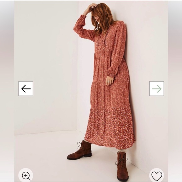 Fat Face Maye Sunshine Mauve Ditsy Floral Long Sleeve Prairie Dress Size 10 - Picture 2 of 16